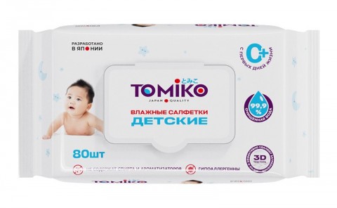 Детские влажные салетки TOMIKO упаковка 80 шт