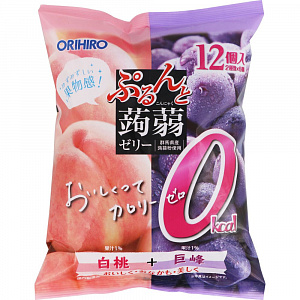Orihiro Fruit Jelly Фруктовое желе на основе конняку Персик и Виноград 20 гр * 12 шт