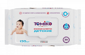 Детские влажные салетки TOMIKO упаковка 120 шт