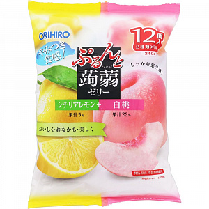 Orihiro Fruit Jelly Фруктовое желе на основе конняку Лемон и Персик 20 гр * 12 шт